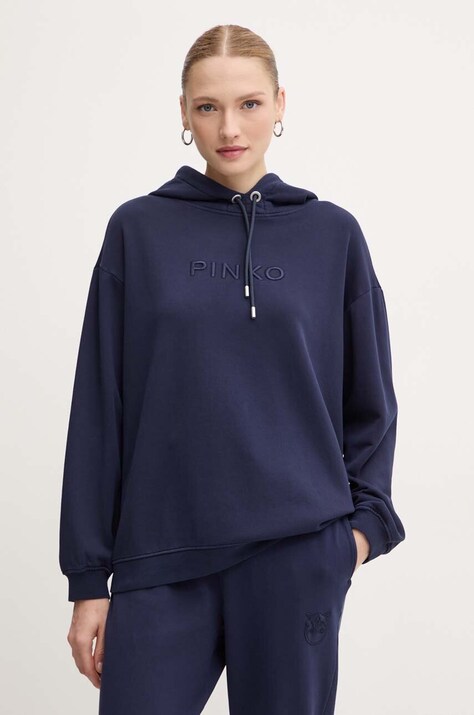 Mikina Pinko dámská, tmavomodrá barva, s kapucí, hladká, 101685 A21P
