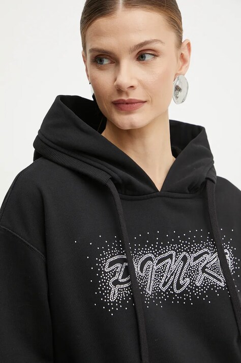 Pinko hanorac de bumbac femei, culoarea negru, cu glugă, cu imprimeu, 103980 A230