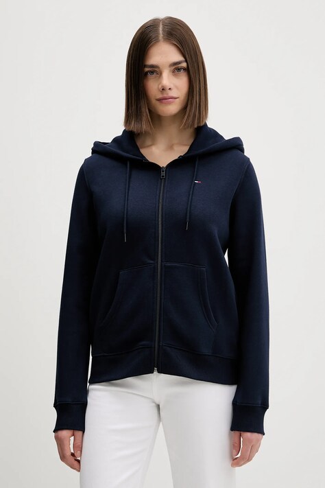 Кофта Tommy Jeans жіноча колір синій з капюшоном однотонна DW0DW19729
