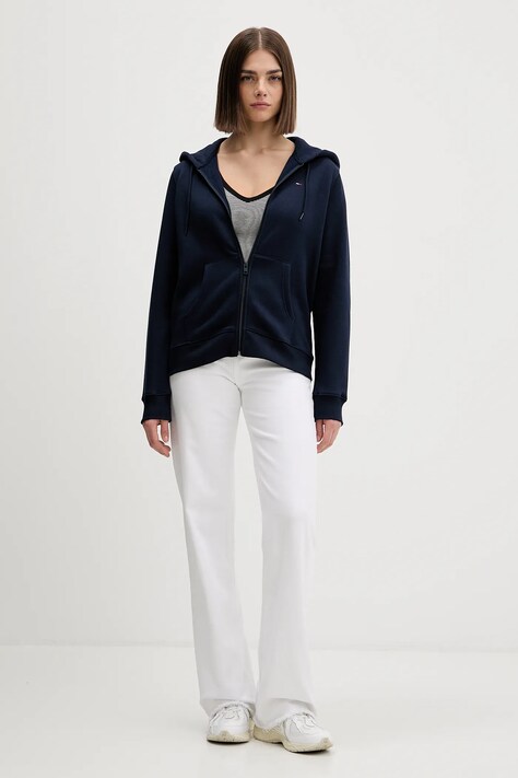 Tommy Jeans bluza damska kolor granatowy z kapturem gładka DW0DW19729