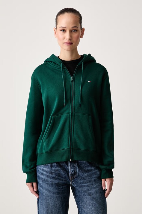 Tommy Jeans Bluza rozpinana damska z bawełną zielona DW0DW19729