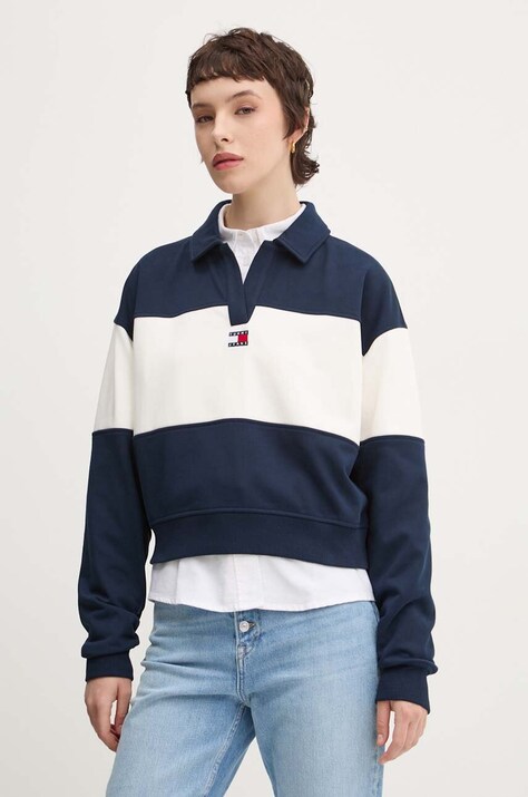 Tommy Jeans bluza damska kolor granatowy wzorzysta DW0DW18705