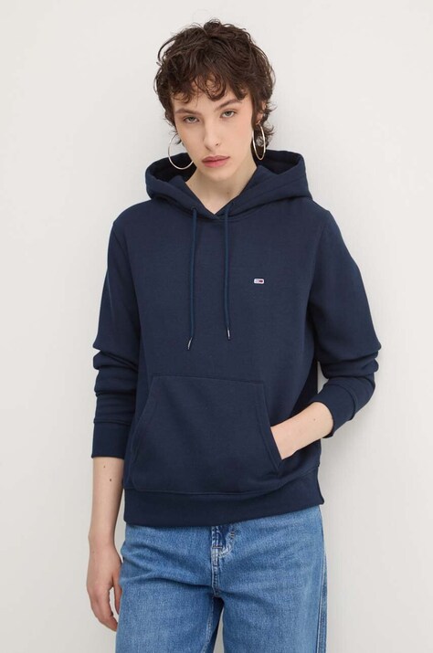 Tommy Jeans bluza femei, culoarea albastru marin, cu glugă, neted, DW0DW19727
