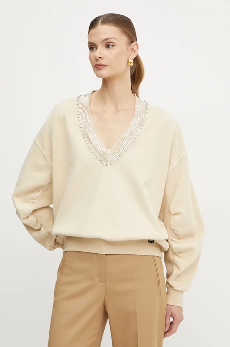 Pinko felpa in cotone donna colore beige con applicazione 104458 A297