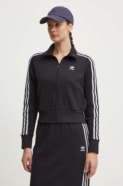 Mikina adidas Originals Knitted Track Top dámská, černá barva, vzorovaná, IY7278