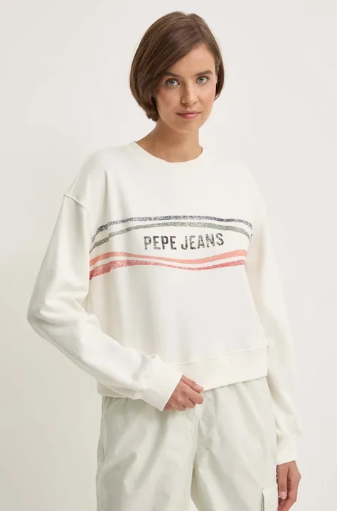 Pepe Jeans bluza EDELINE damska kolor beżowy z nadrukiem PL581444