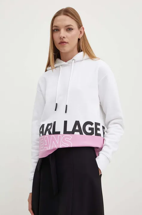 Mikina Karl Lagerfeld Jeans dámská, bílá barva, s kapucí, s potiskem, 245J1803