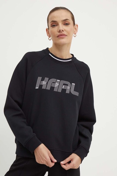 Karl Lagerfeld hanorac de bumbac femei, culoarea negru, cu imprimeu, 245W1803