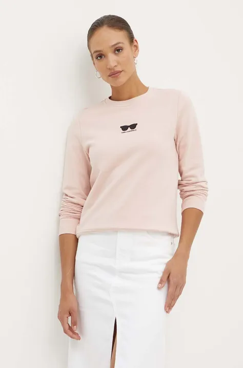 Pamučna dukserica Karl Lagerfeld za žene, boja: ružičasta, s aplikacijom, 245W1813