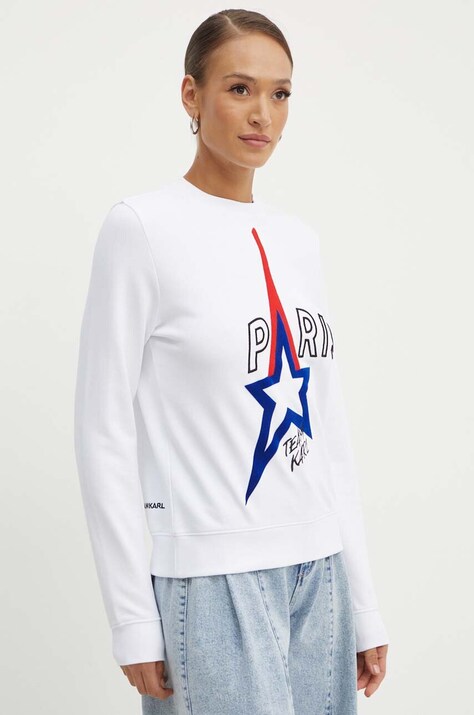 Bavlněná mikina Karl Lagerfeld dámská, bílá barva, s aplikací, 245W1830
