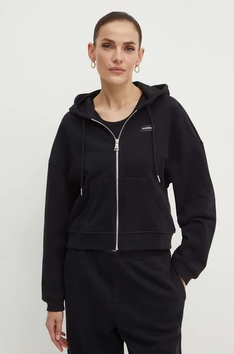 Bombažen pulover Karl Lagerfeld ženski, črna barva, s kapuco, 245W2112