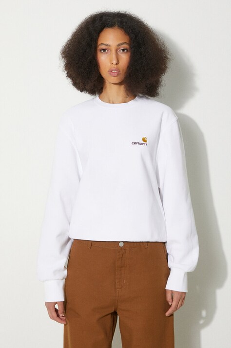 Carhartt WIP bluza American Script Sweat femei, culoarea alb, neted, I033649.02XX