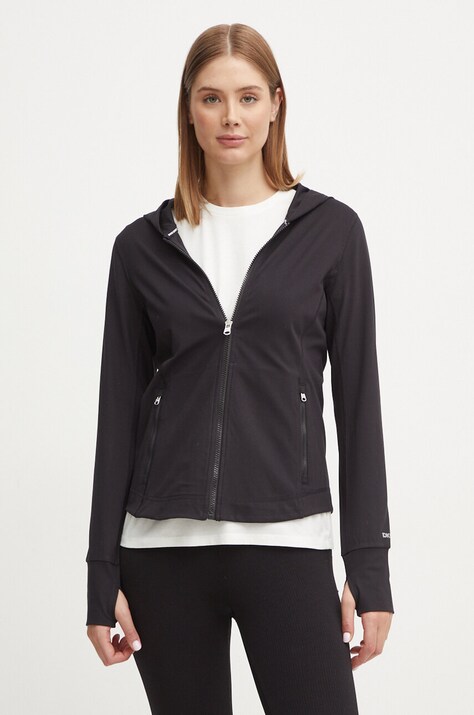Dkny bluza femei, culoarea negru, cu glugă, neted, DP4J9408
