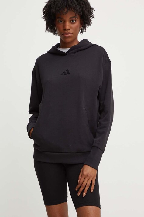 adidas hanorac de bumbac ALL SZN femei, culoarea negru, cu glugă, uni, IW1026