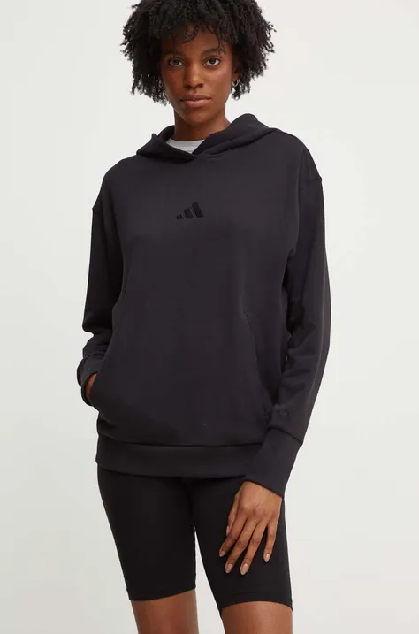 Βαμβακερή μπλούζα adidas All SZN γυναικεία, χρώμα: μαύρο, με κουκούλα, IW1026