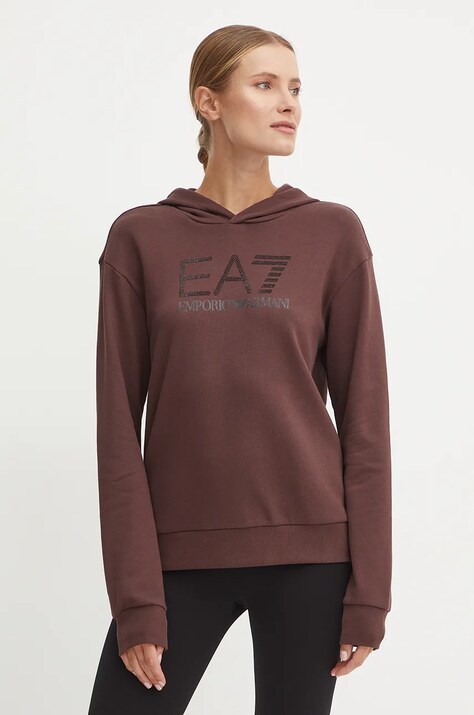 EA7 Emporio Armani bluza femei, culoarea maro, cu glugă, cu imprimeu, TJDOZ.6DTM17