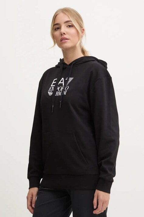 EA7 Emporio Armani bluza femei, culoarea negru, cu glugă, cu imprimeu, TJZCZ.6DTM13