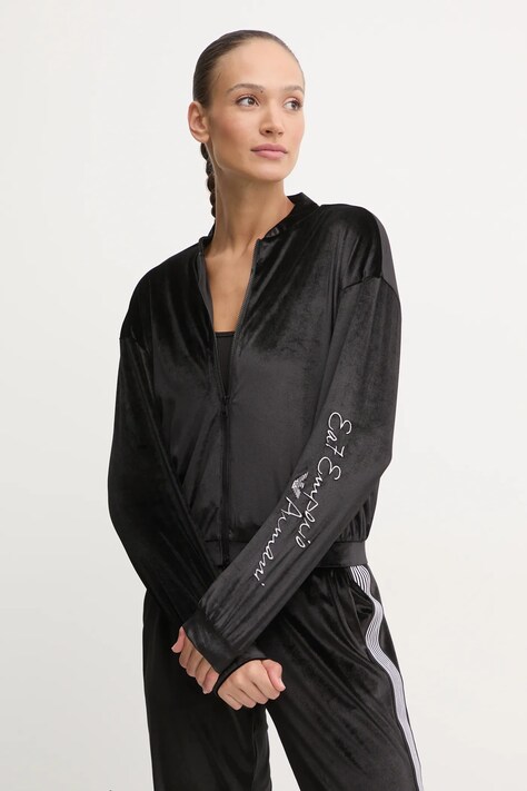 Velurová mikina EA7 Emporio Armani černá barva, s aplikací, TJZDZ.6DTM27