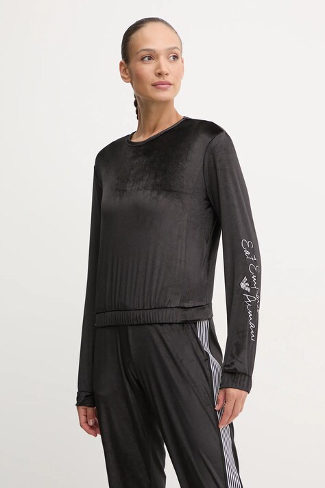EA7 Emporio Armani bluză din velur culoarea negru, cu imprimeu, TJZDZ.6DTM28