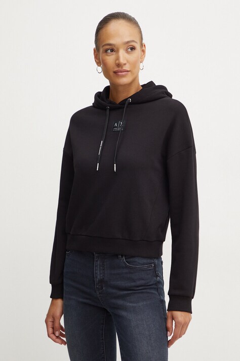 Mikina Armani Exchange dámská, černá barva, s kapucí, s aplikací, XW000007 AF10172