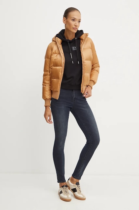 Armani Exchange bluza femei, culoarea negru, cu glugă, cu imprimeu, XW000007 AF10172