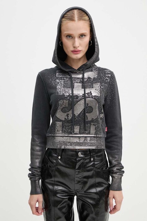 Diesel hanorac de bumbac F-SLIMMY-HOOD-P6 femei, culoarea gri, cu glugă, cu imprimeu, A14969.0AJEA