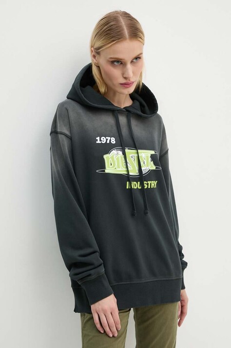 Diesel hanorac de bumbac F-BUXT-HOOD-P2 femei, culoarea negru, cu glugă, cu imprimeu, A15386.0PHAQ