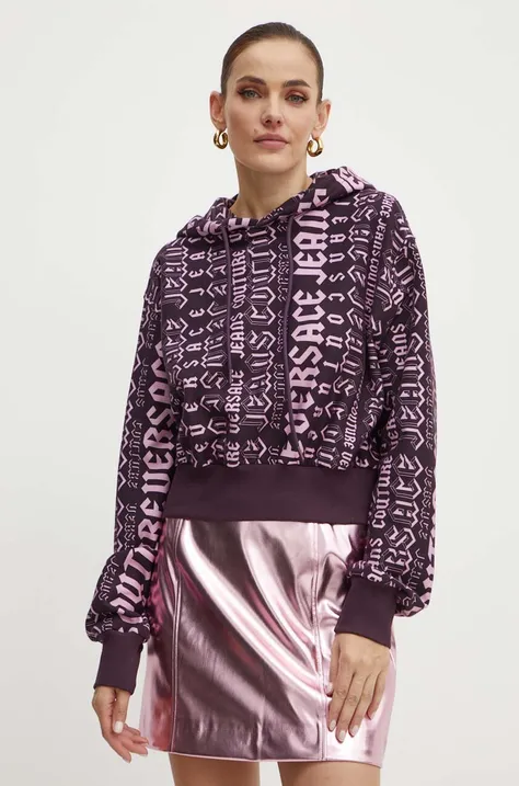 Памучен суичър Versace Jeans Couture в лилаво с качулка с десен 77HAI314 FS172