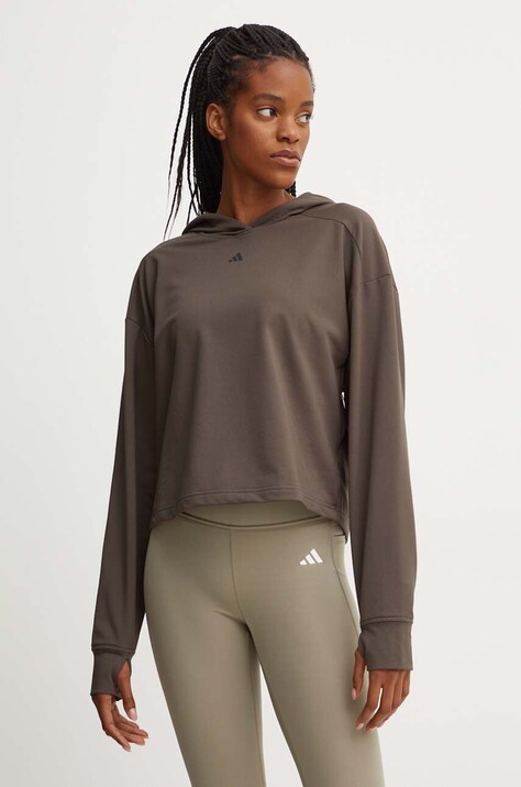 adidas Performance bluza treningowa Strength kolor brązowy z kapturem gładka IW3190