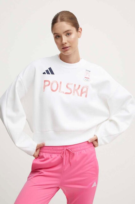 adidas Performance bluză trening Polska culoarea alb, cu imprimeu, JF6707
