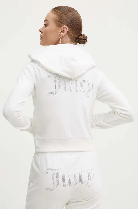 Juicy Couture bluză din velur MADISON culoarea alb, cu glugă, cu imprimeu, JCWA122001