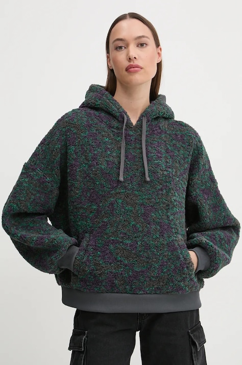 Dukserica od flisa Vans boja: zelena, s kapuljačom, s uzorkom, VN000JTQ1O71