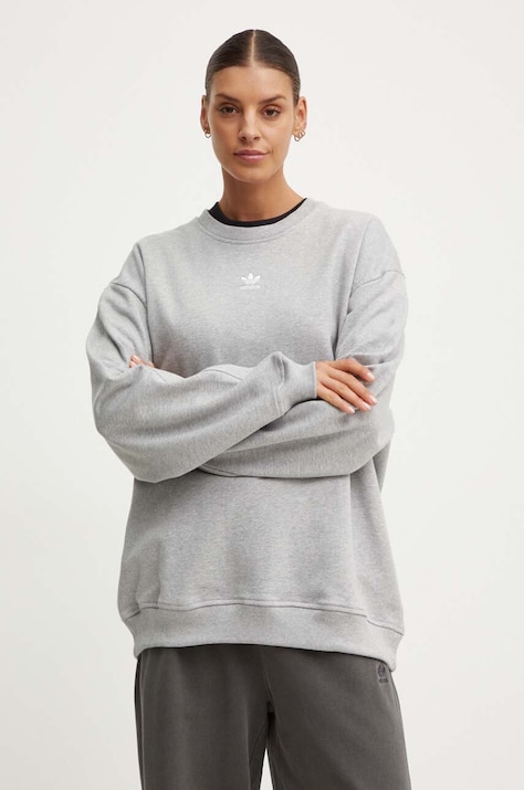 Bombažen pulover adidas Originals Essential ženski, siva barva, IY9628
