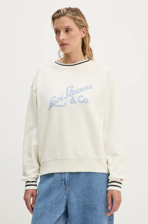 Levi's hanorac de bumbac femei, culoarea bej, cu imprimeu, 0002L