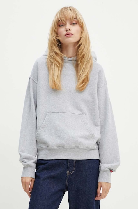 Levi's hanorac de bumbac femei, culoarea gri, cu glugă, melanj, A8790