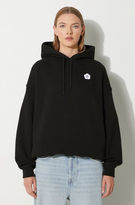 Памучен суичър Kenzo Boke Flower 2.0 в черно с качулка с апликация FE62SW1494MB.99J