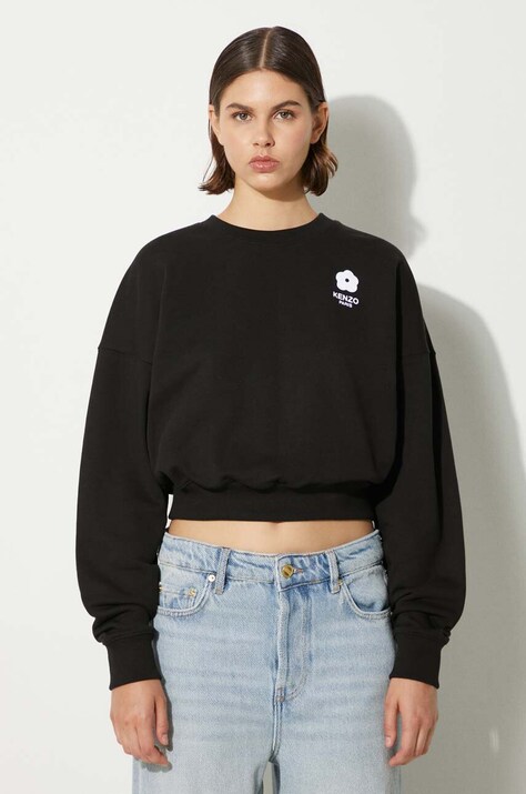 Kenzo cotton sweatshirt Flower Boke 2.0 Cropped Sweat women's black color FE62SW1664MI.99J