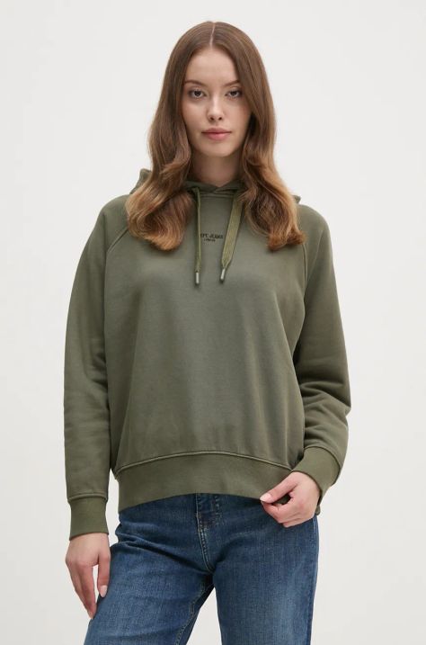 Кофта Pepe Jeans FELICITY HOODIE жіноча колір зелений з капюшоном однотонна PL581462