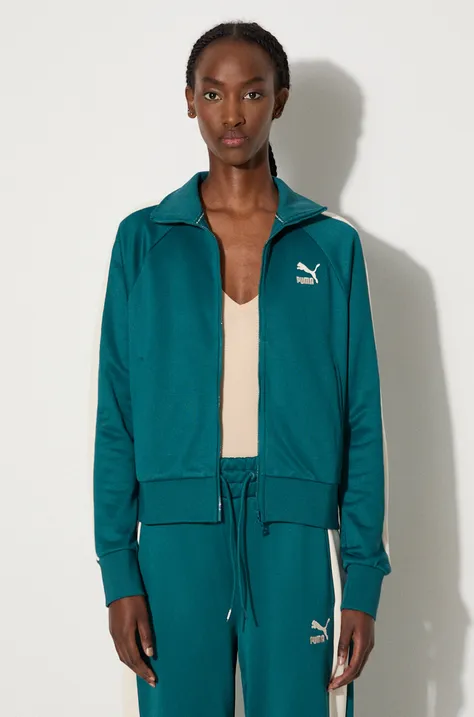 Puma bluza Iconic T7 Track Jacket femei, culoarea verde, modelator, 627994