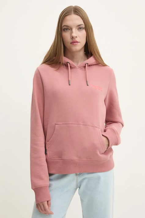 Superdry bluza femei, culoarea roz, cu glugă, neted, W2012180A-MIP