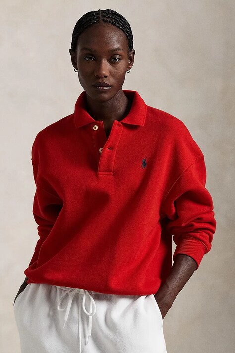 Polo Ralph Lauren bluza femei, culoarea rosu, neted, 211947966