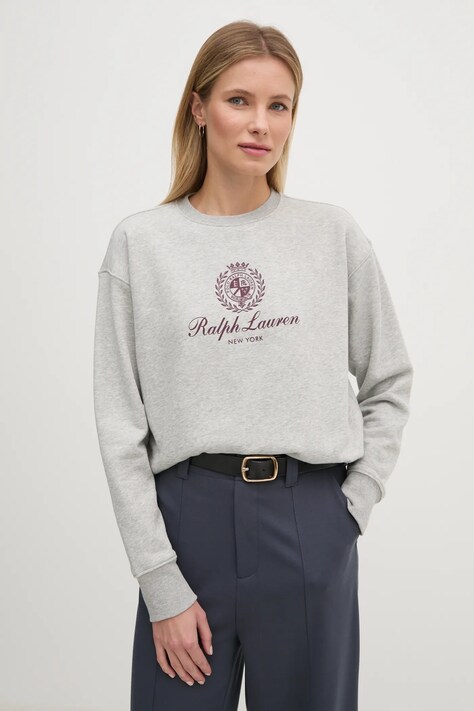 Mikina Polo Ralph Lauren dámska, šedá farba, s potlačou, 211959888