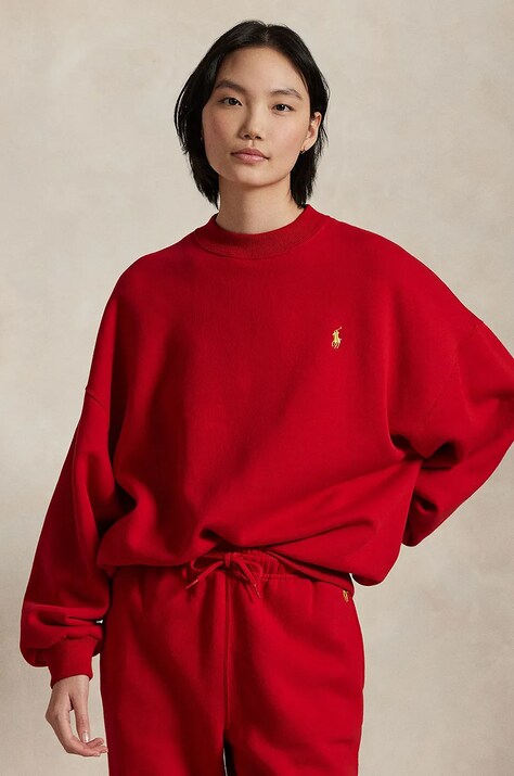 Pamučna dukserica Polo Ralph Lauren za žene, boja: crvena, bez uzorka, 211961273