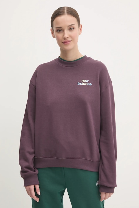 New Balance bluza femei, culoarea violet, cu imprimeu, WT43559PLN
