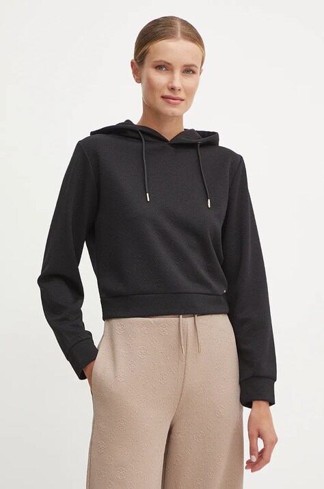 Guess bluza PEONY femei, culoarea negru, cu glugă, modelator, V4BQ02 KCHR2