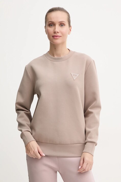Guess bluza ANN femei, culoarea maro, cu imprimeu, V4BQ23 KBCK2
