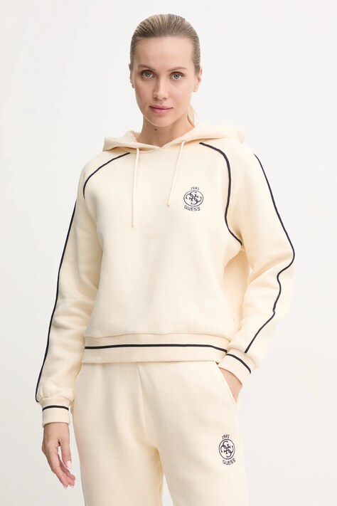 Кофта Guess NIA женская цвет бежевый с капюшоном с аппликацией V4BQ05 KCHU1