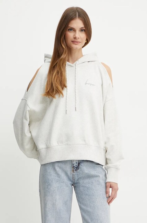 BOSS Orange bluza bawełniana damska kolor szary z kapturem melanżowa 50524173