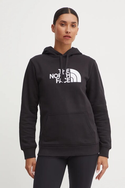The North Face bluza Drew Peak Pullover Hoodie femei, culoarea negru, cu glugă, cu imprimeu, NF0A89EHJK31