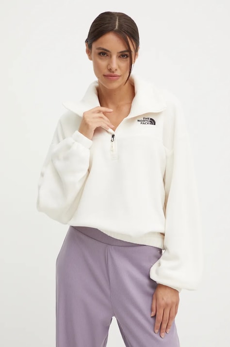 The North Face hanorac fleece 100 Glacier Half Zip Fleece culoarea bej, cu imprimeu, NF0A89J9QLI1